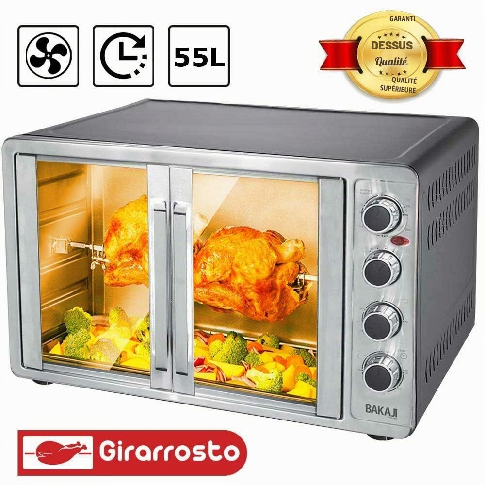 Bakaji Home Four Four électrique Ventilé Puissance 2200W avec double porte lumière intérieure sélection de cuisson température réglable minuterie et accessoires (55 litres)