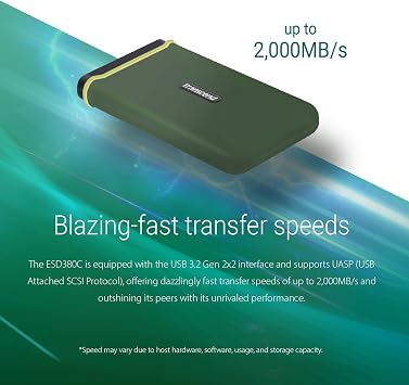 Transcend 4TB External SSD, Up to 2000MB/s, Portable Hard Drive for Steam Deck/iPhone/iPad/Mac/Windows/Android/Tablets/PS5/PS4/Xbox/Smart TV, USB 3.2 Gen 2 (20Gbps) USB-C Cable Portable SSD