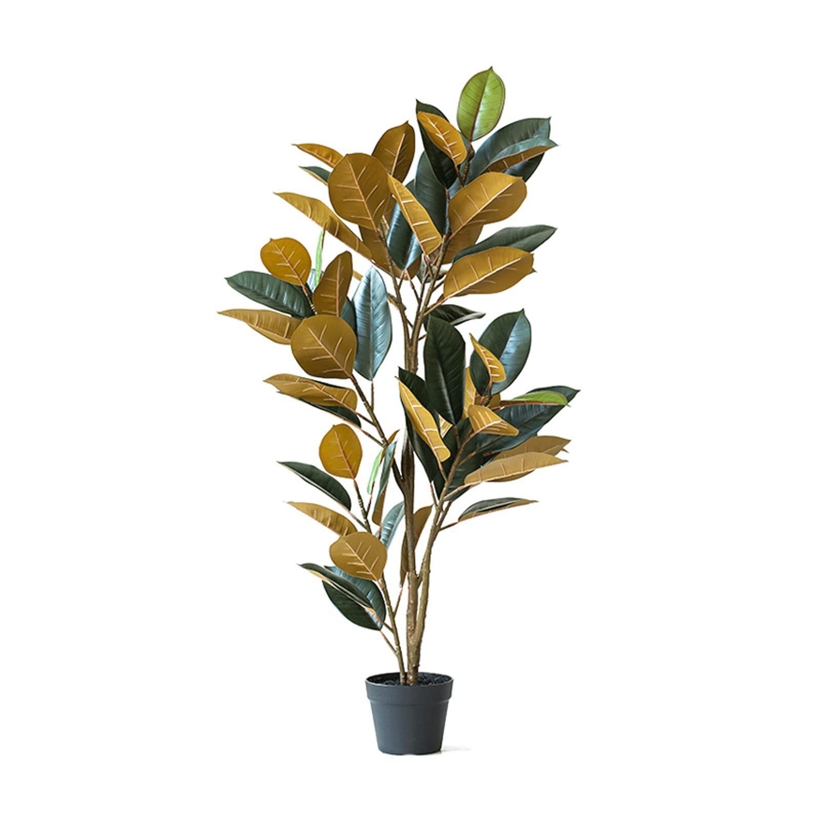 Faux Tree Artificial Plant Potted Brown Rubber Tree with Lush Foliage, Ornamental, Suitable for Interior Decoration Faux Plants Indoor