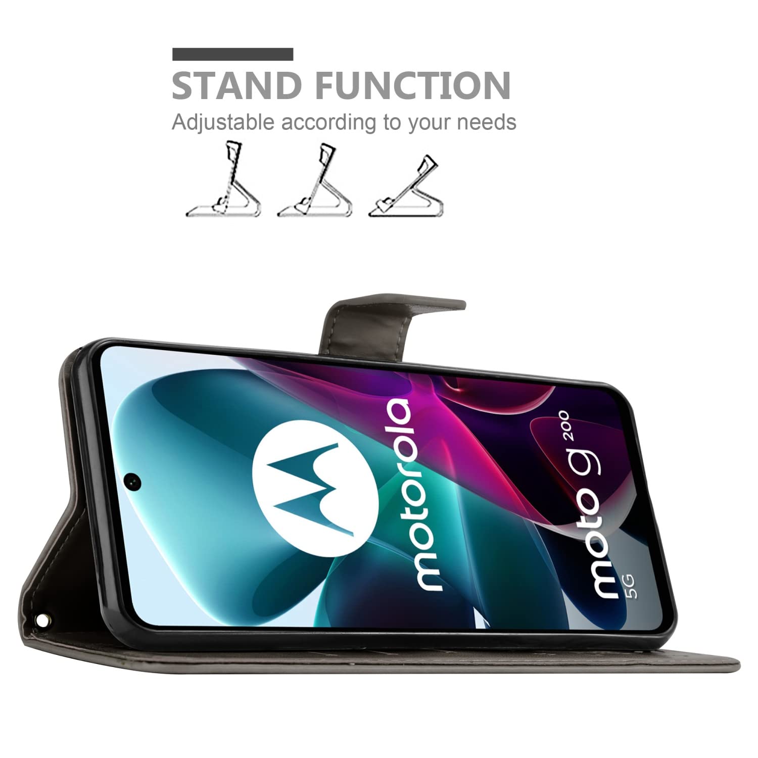 COQUE Custodia Motorola Moto G200 5G, Custodia a Portafoglio in Pelle Flip con Slot per schede, Custodia in TPU in Pelle Fibra di Carbonio per Motorola Moto G200 5G-Nero