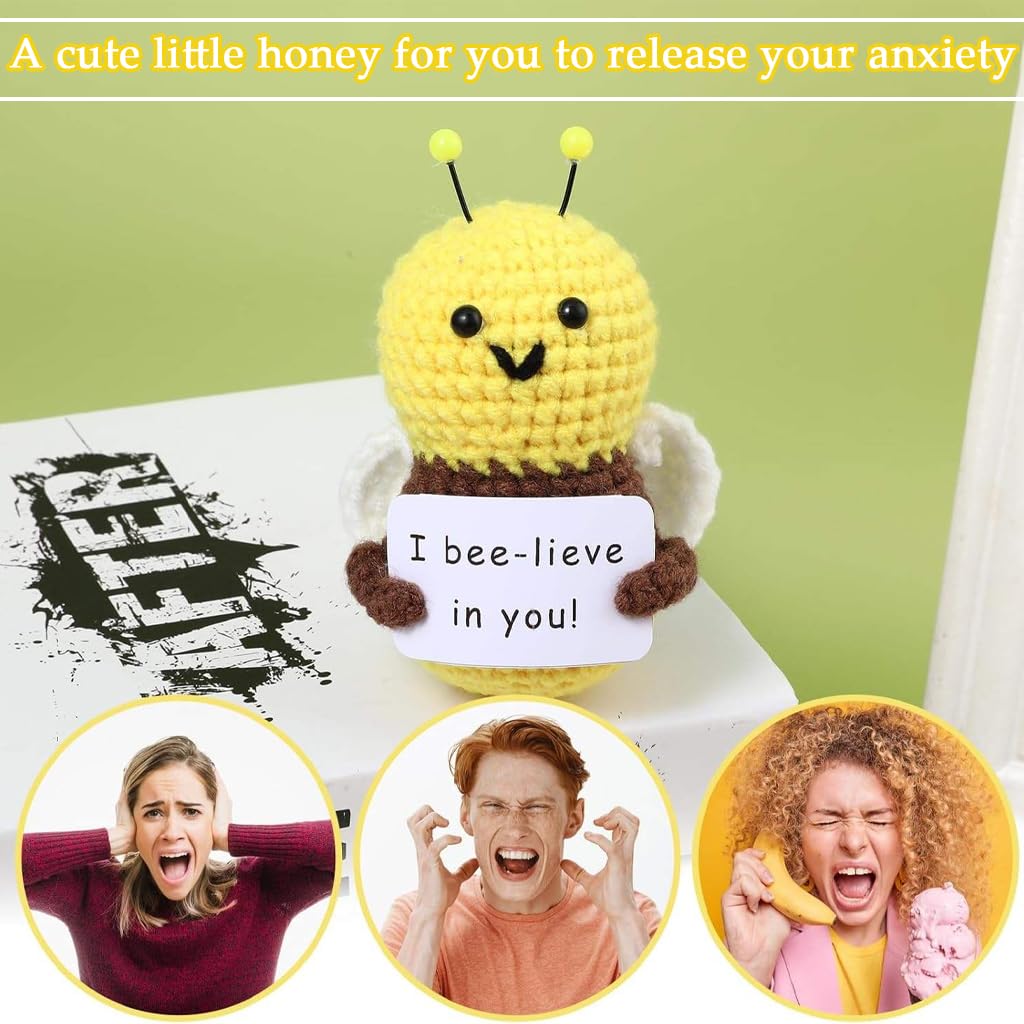 Zibuyu® Positive Bee Crochet Doll with Emotional Support Card Cheer Up Gift 4