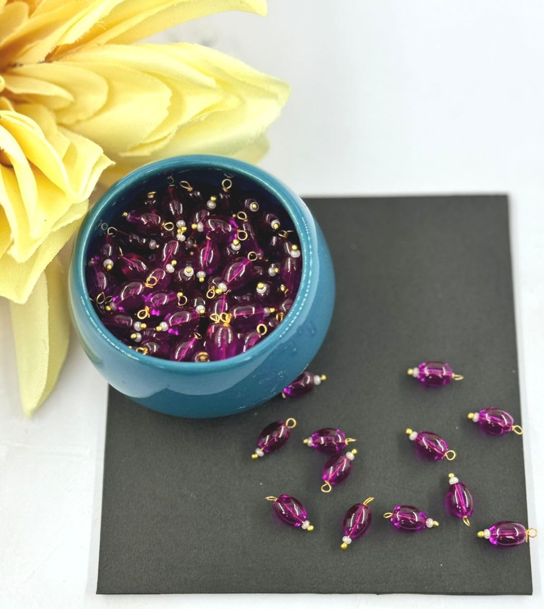 Beads & Craft: Trans Oval Shape Glass Hanging Beads 8mm for Jewellery Making/Necklace/Earring/Bracelet/Embroidery/Dress (Pack of 95 Pcs.) (Trans Magenta)-image-40