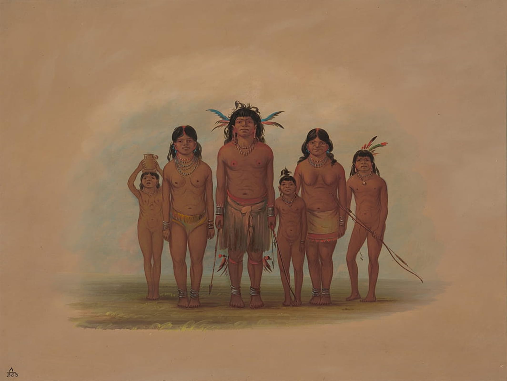 POSTERIIk Vintage Print Pop Art Landscape Artwork a Connibo Indian Family by George Catlin Art Prints for Office Home Decor 60x90cm