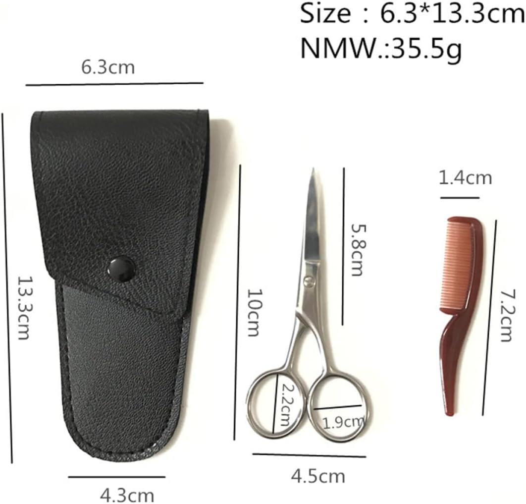 Ipetboom 1Set Eyebrow Scissors Stainless Steel Grooming Kit for Men Durable Portable Trimmer Scissors with Comb for Beard Eyebrow Care