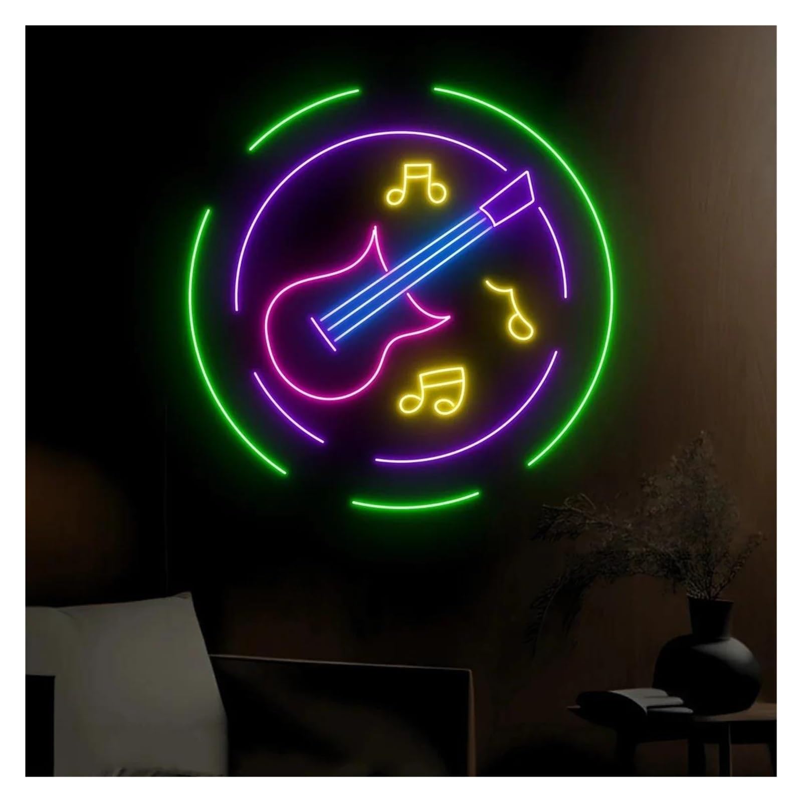 Shouxi One Color Sign Lamp Guitar Music Neon Sign Usb Powered Guitar Neon Lights Suitable For Studio Art Decor Home Wall Decor 50Cmx50cm