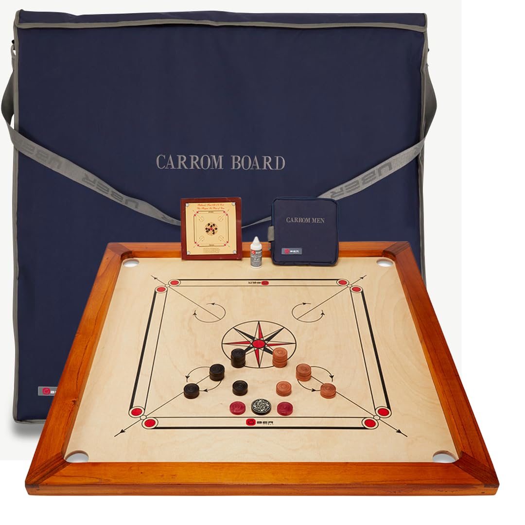 Carrom Board Set ufficiale 74 cm x 74 cm legno duro India qualità con dischi ufficiali