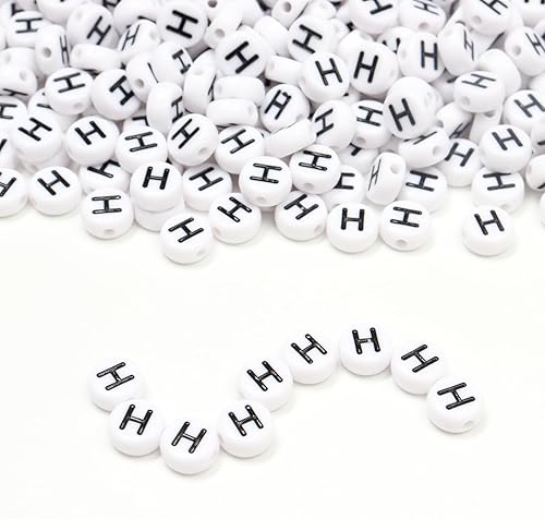 Miniatura 2 de GRTBIZI 100 cuentas redondas de letras acrílicas de 0.157 x 0.276 pulgadas, cuentas blancas de la letra H para pulseras, collares, fabricación de