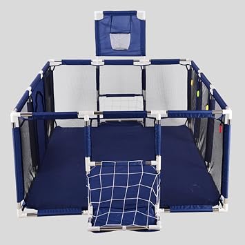 Multifunctional Baby Playpen,Indoor Outdoor Portable Baby Fence,Kids Safety Playard,Playard with Basketball Hoop and Soccer Gate,Breathable/Durable Toddlers Activity Center Fence,19012966cm