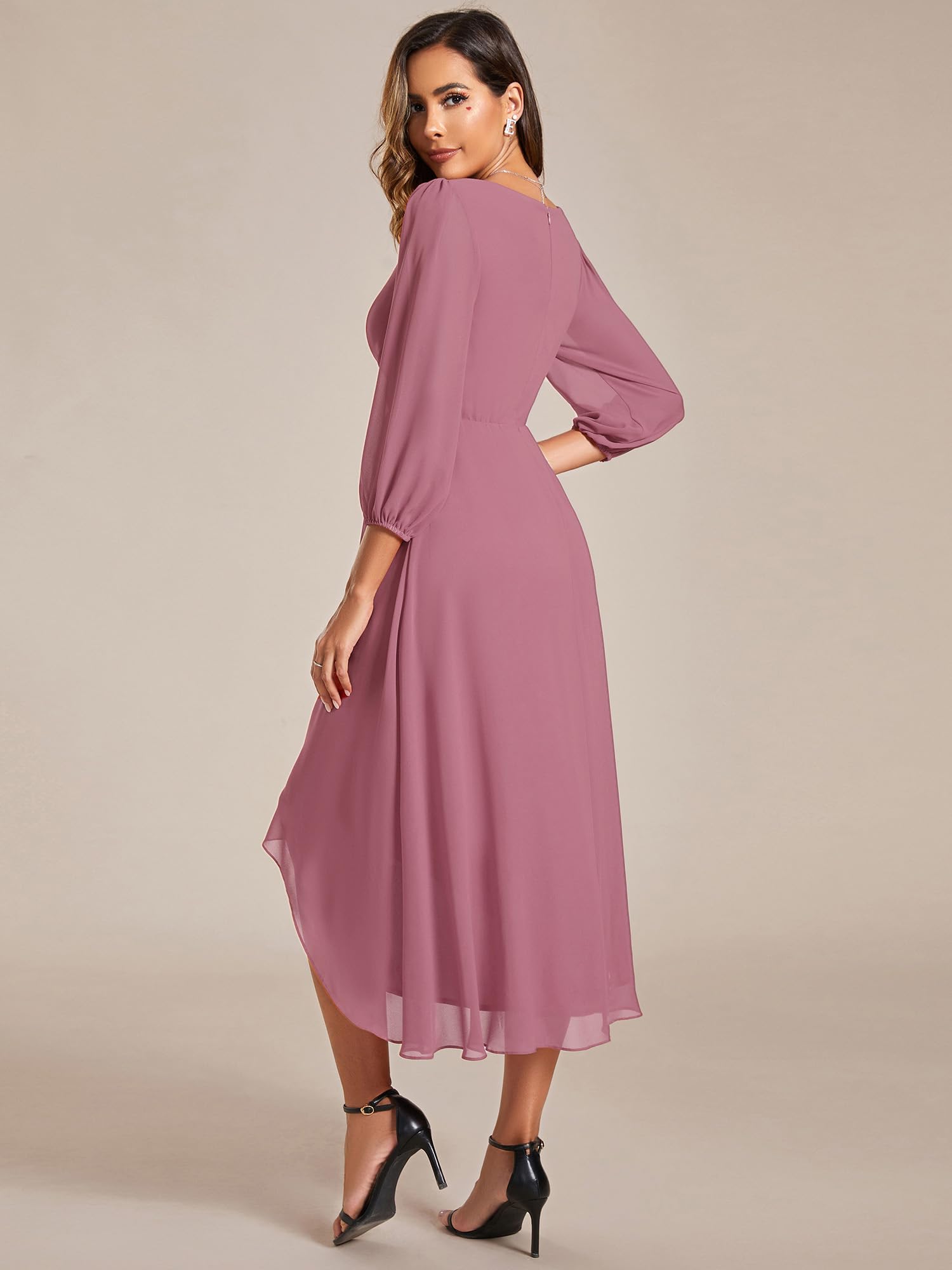 Ever-Pretty Abito da cocktail semi-formale da donna, in chiffon, con scollo a V, maniche a volant, per primavera e estate