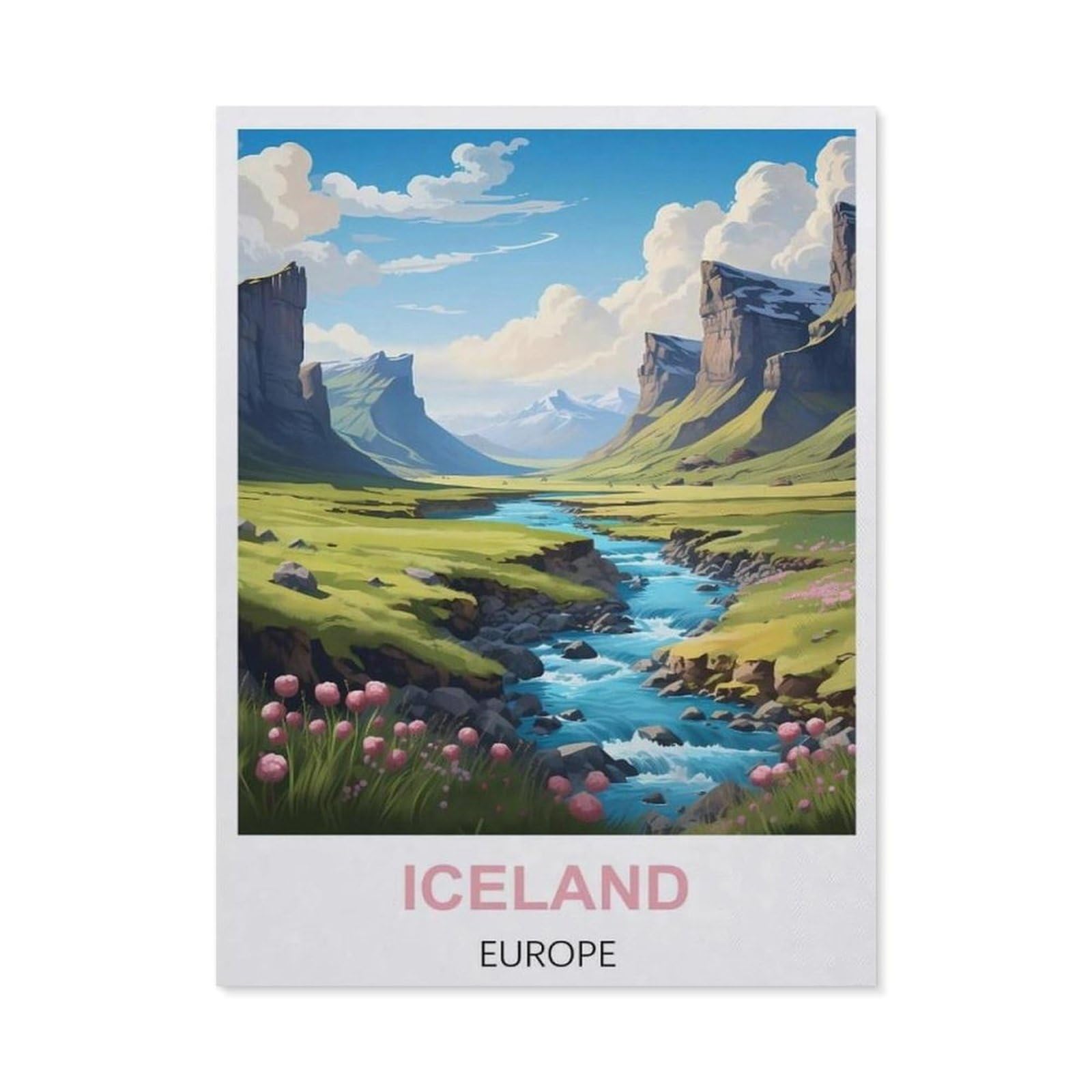 BEAYODKP 5D DIY Diamond Painting，Iceland Europe Vintage Travel Poster，Art Living Room Wall Decoration Gift（30 x 40 cm/11.81 x 15.74 inches）-CA73
