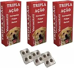 Vermitril - Anti Pulgas, Carrapatos, Vermes, Sarnas 12 Comprimidos (Cães até 15kg)