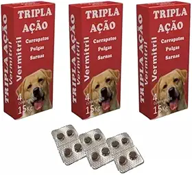 Vermitril - Anti Pulgas, Carrapatos, Vermes, Sarnas 12 Comprimidos (Cães até 15kg)