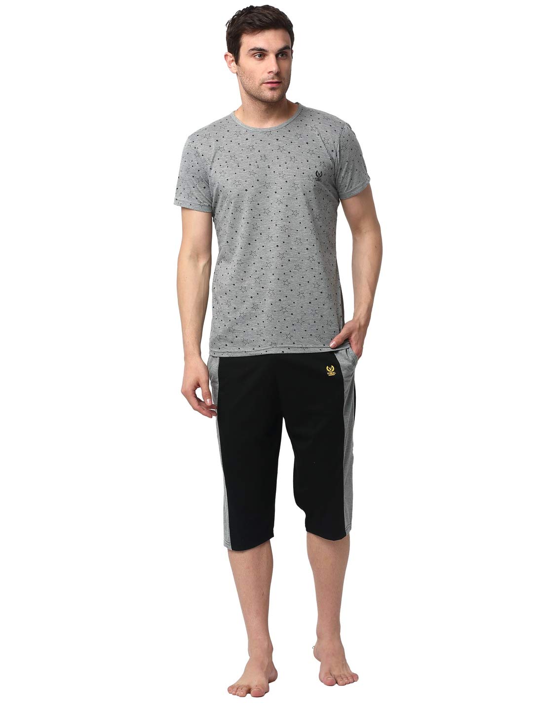 Cotton Blend Night Suit Co-ord Set for Men with Round Neck Half Sleeve T-Shirt and Capri-VJ-MNS-TC-GROUP7-image-35