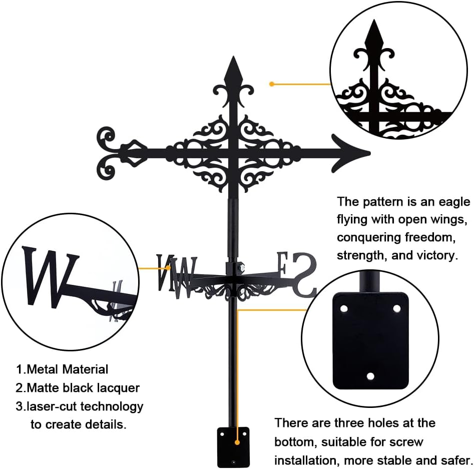 SUPERDANT Arrow Weathervane Plants Weather Vane for Yard Classic Metal Wind Vanes Roof Mount for Outside Garden Black Weathervanes Farmhouse Farm Barn Sheds Patio Outdoor Decorations Gifts