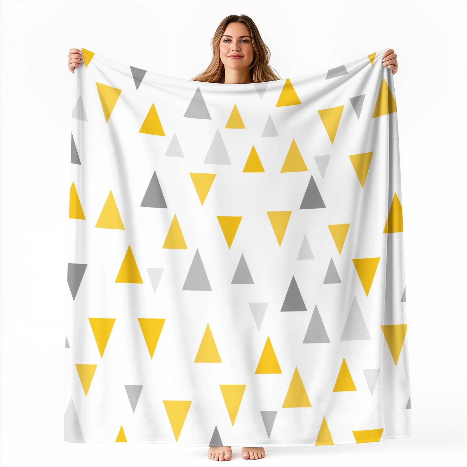 Coperta Triangolo Minimalista per donne e uomini, morbida coperta in flanella per divano letto - decorazione per la cameretta dei bambini, 200 x 220 cm Giallo