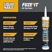 Vista 7 de Liquid Nails LN-2000, Fuze It All, 9 onzas de adhesivo para construcción de superficies, color gris, Gris, 1