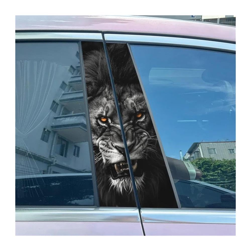 Body Parts 2pcs Car B-Pillar Decals Animal Lion Cartoon Auto Center Pillar Waterproof Sticker(E)