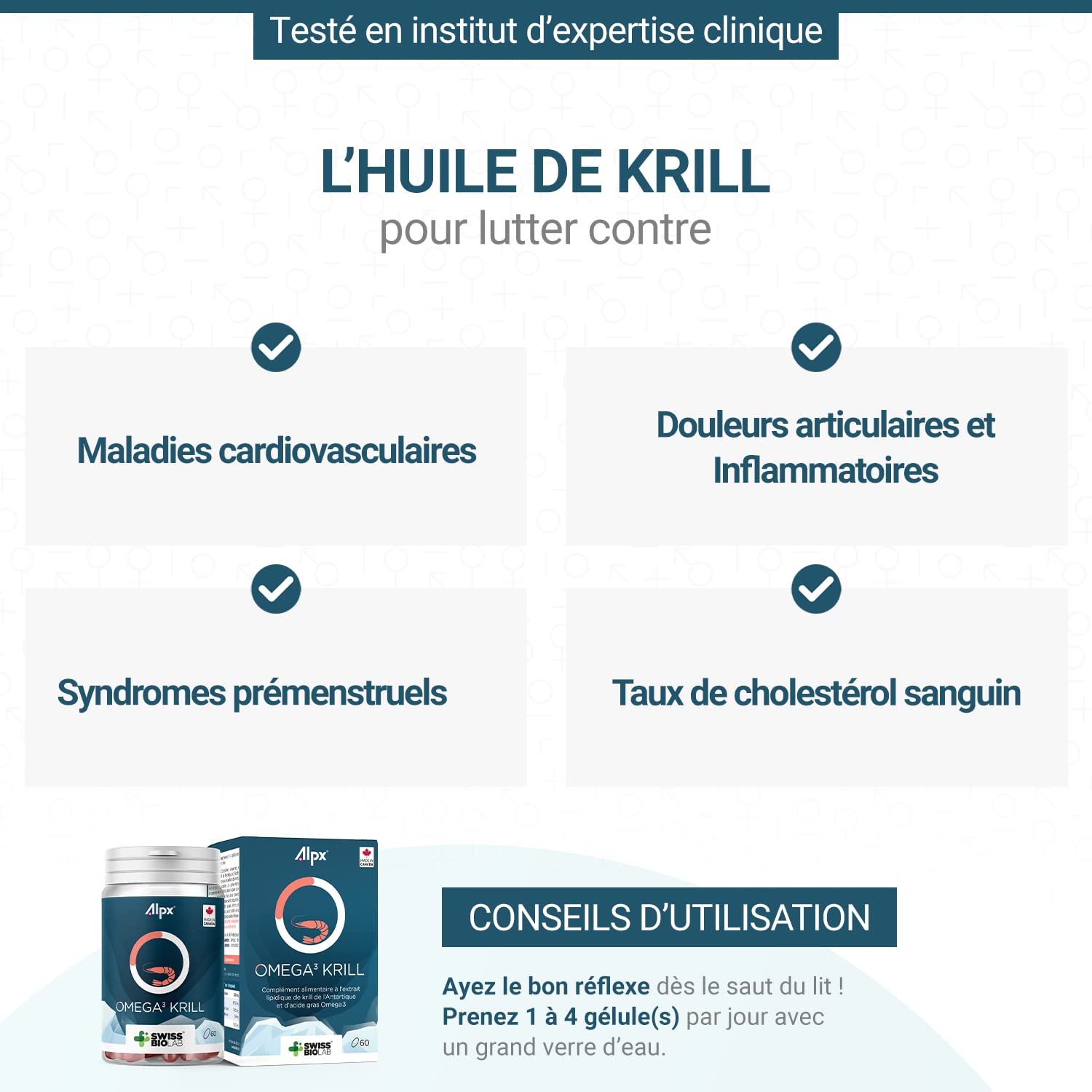 ALPX - Oméga 3 Krill - Complément Alimentaire à Base d'Huile de Krill - 60 Capsules - Fait en Suisse