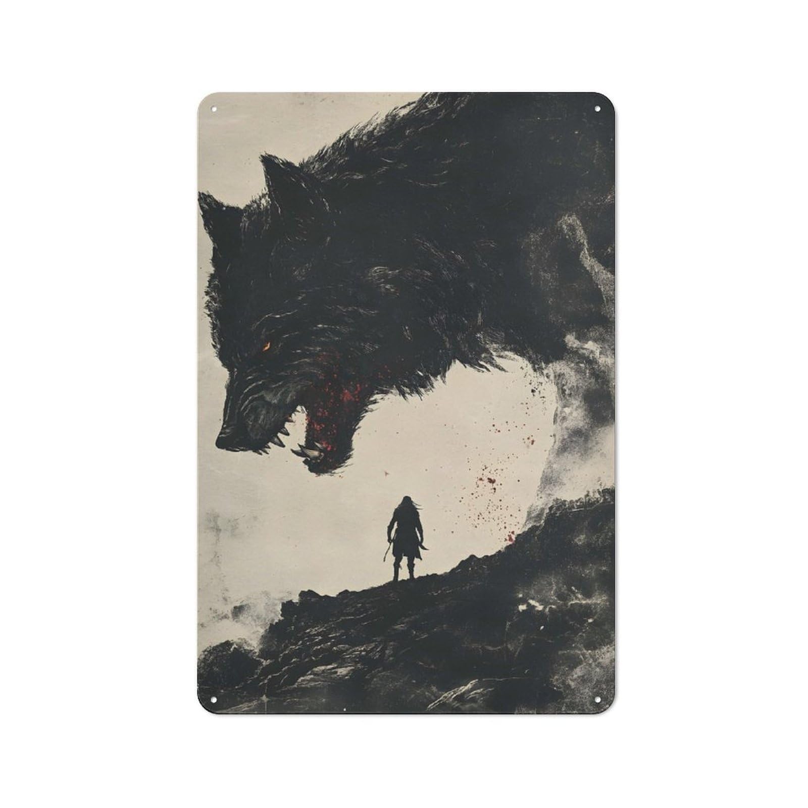 Junmoney Wolf And Man Tin Wall Plaque 30X20cm With For Home Office Or Studio, Gift Idea At Christmas For Creative Workspace Decorators