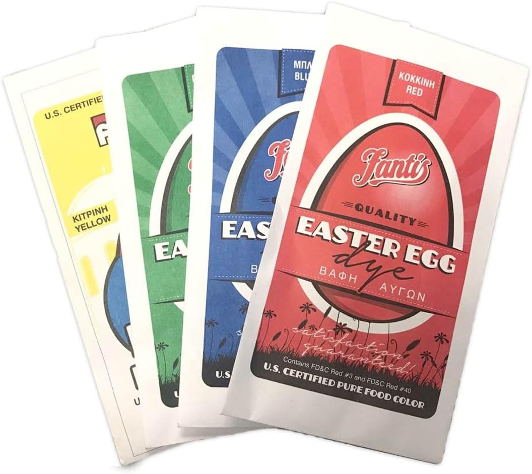 Generic Fantis Traditional Greek Easter Egg Dyes - Four Colors Red, Yellow, Blue, Green, Mixed