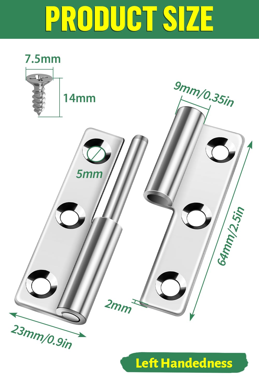 Bolatus 2 Pcs Small Slip Joint Flag Hinges, 2.5 Inch, Detachable, 304 Stainless Steel, Left Handedness, Siliver, 2.5 Inch Left Handed - Image 2