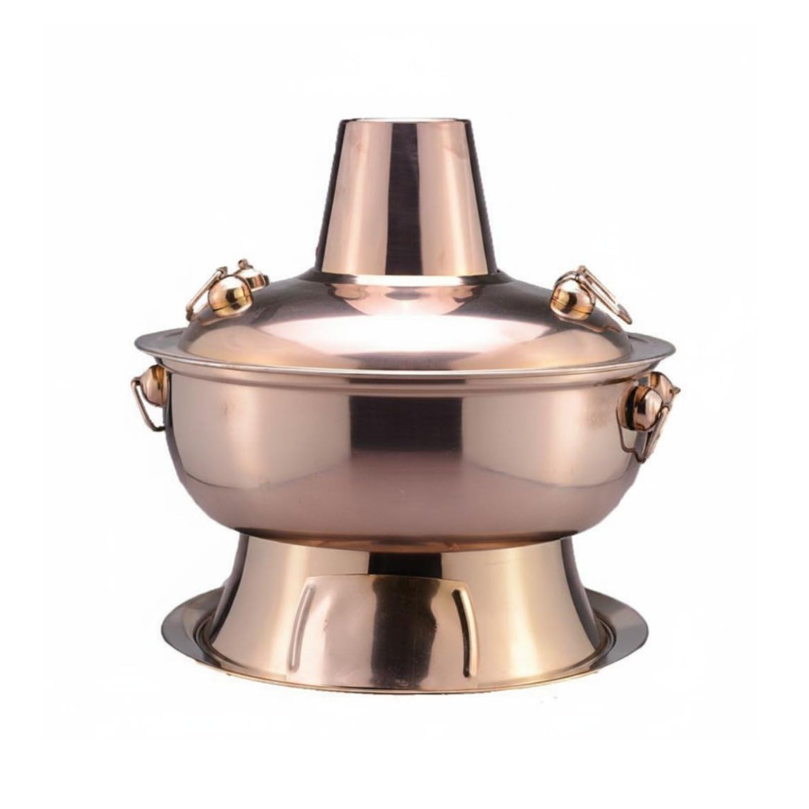 Hotpot in Acciaio Inox Bruciatore per Fonduta Cinese Pentola per Fuoco Fornello Tradizionale con Base Stabile E Copertura per Cottura Materiale, Oro Rosa, 32 Cm