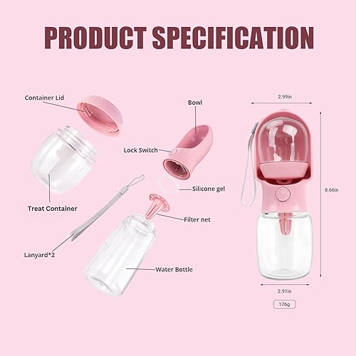 Miniatura 2 de 2-in-1 Dog Water Bottle with Food Container - 10oz Leak-Proof Travel Water Dispenser, Travel Water Bowl for Cats, Dogs, and Puppies - Essential for