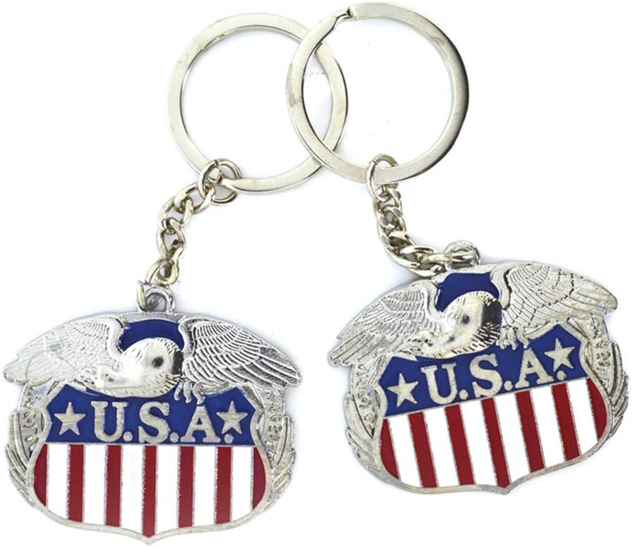12pcs US Flag Metal Key Ring American Eagle Key Chain USA NYC Souvenirs - Set of 12
