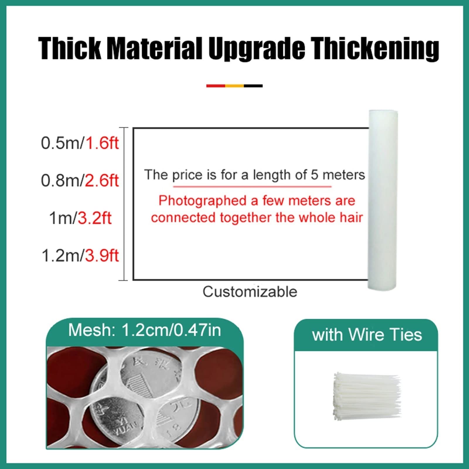 Filet de Jardin en Maille pour volaille, Rouleau de Filet Hexagonal en Plastique pour volaille avec Sangles Fixes pour Le Jardinage, clôture pour volaille (Couleur : Blanc, Taille : 0,5 x 4