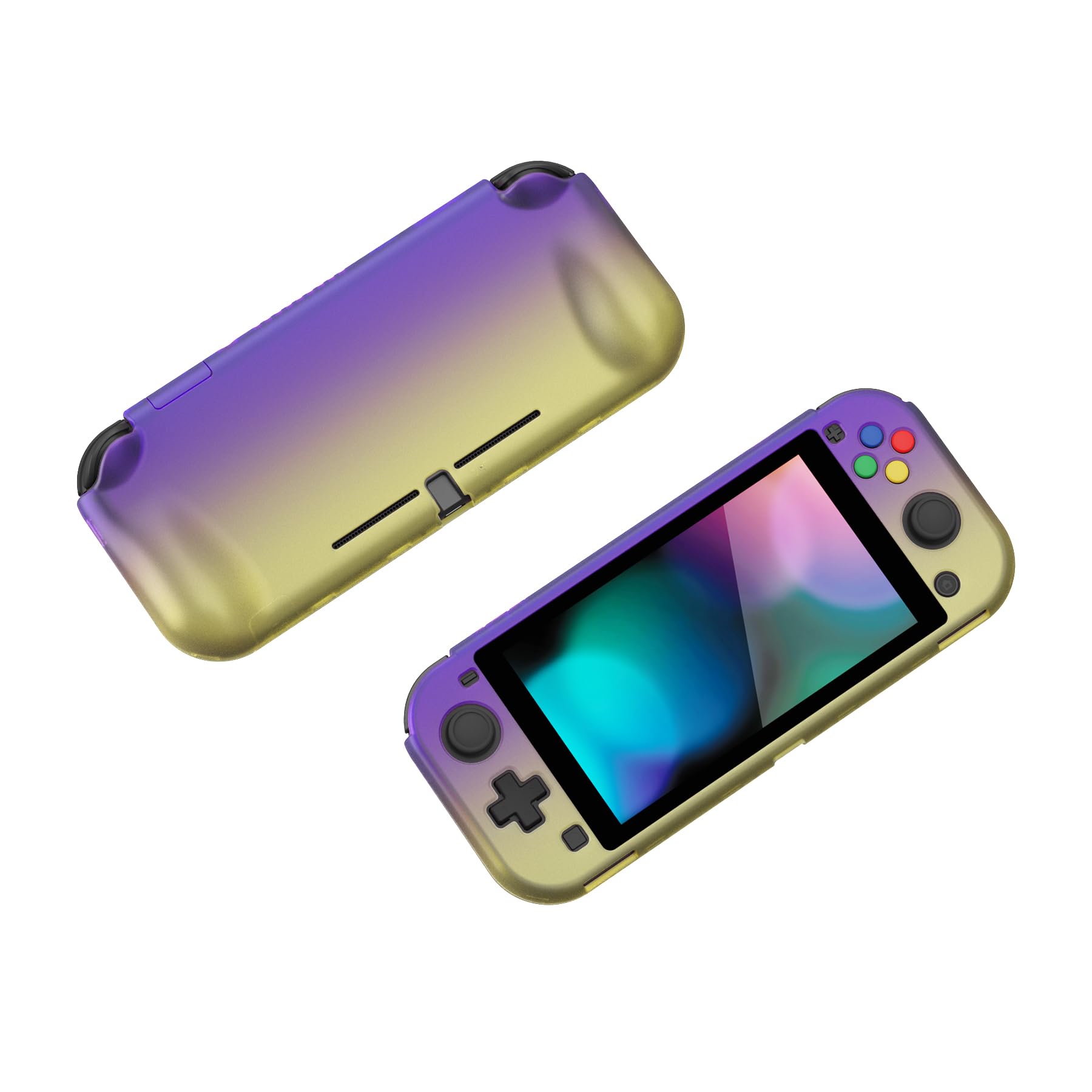 PlayVital Case for Switch Lite Cover Joycon, Protective Accessory for Nintendo Switch Lite with Joystick Cap & Screen Protector & ZealProtect Buttons Purple Yellow Translucent Gradient - 5