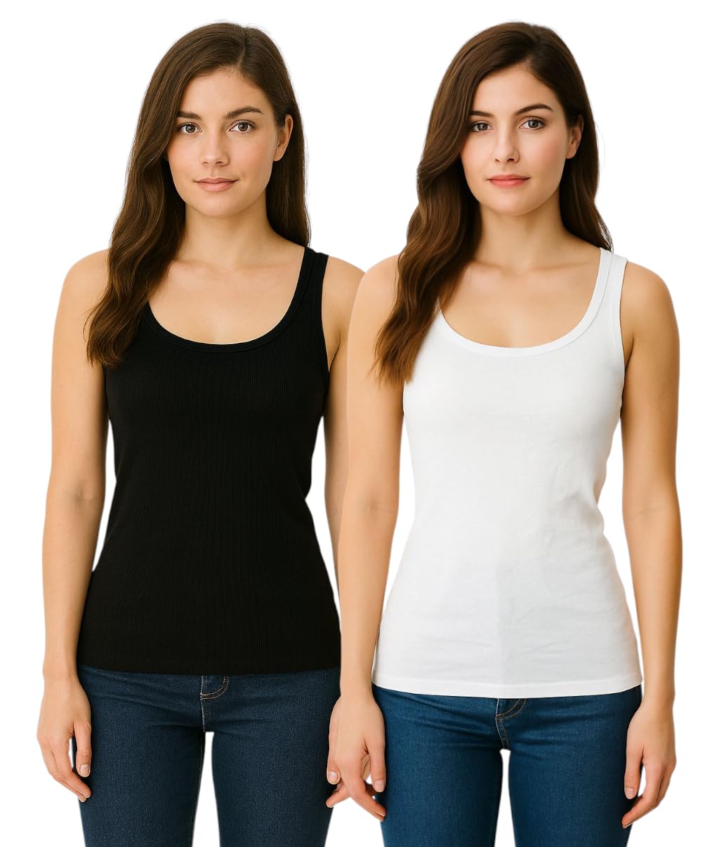 Women's Sleeveless Tank Top Combo – Soft Cotton Blend, Round Neck, Slim Fit