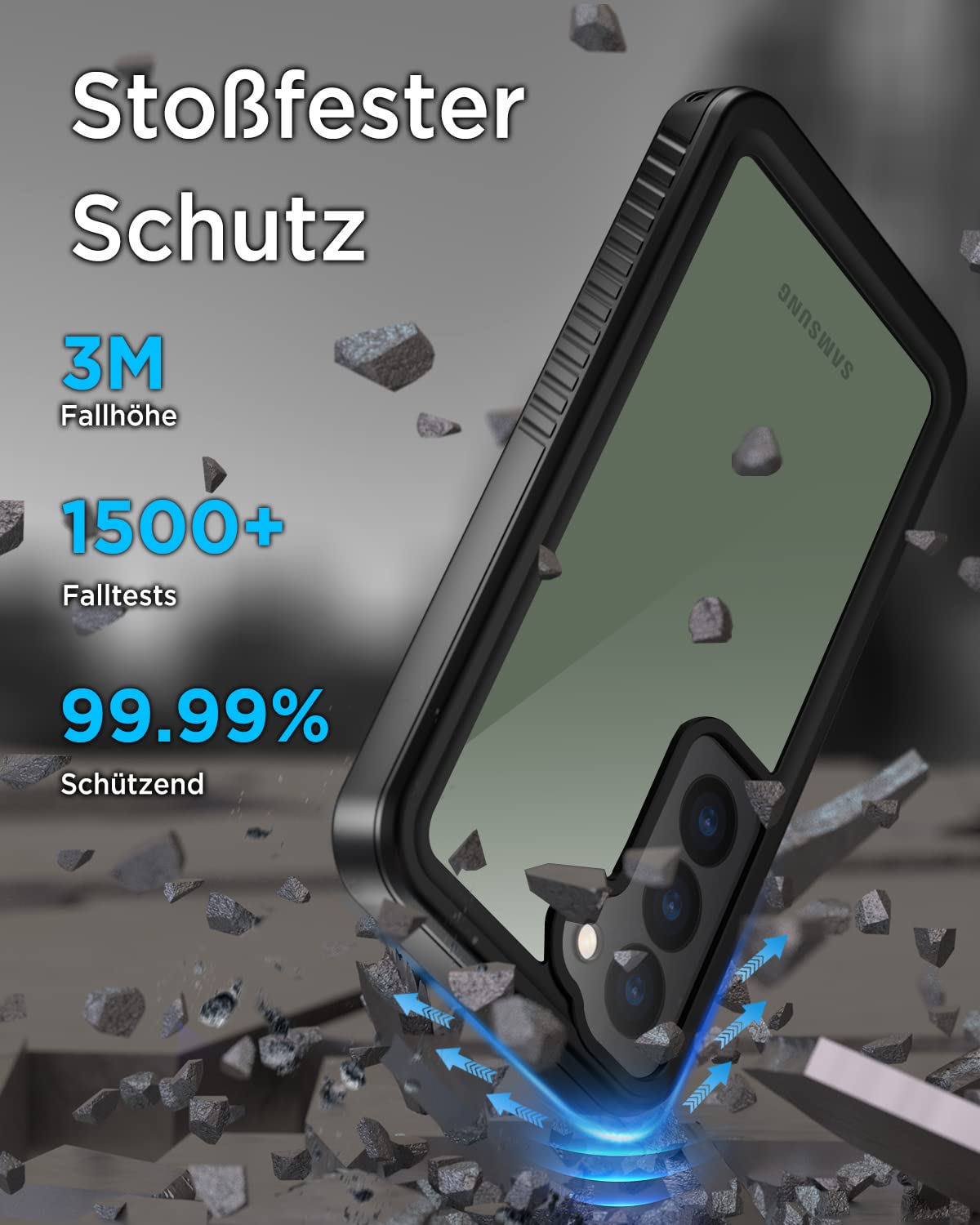 Beeasy für Samsung Galaxy S23 Hülle, IP68 Wasserdicht Outdoor Handyhülle 360 Grad Schutzhülle, Samsung S23 Case Stoßfest Staubdicht Wasserfest Panzerhülle mit Displayschutz, Schwarz