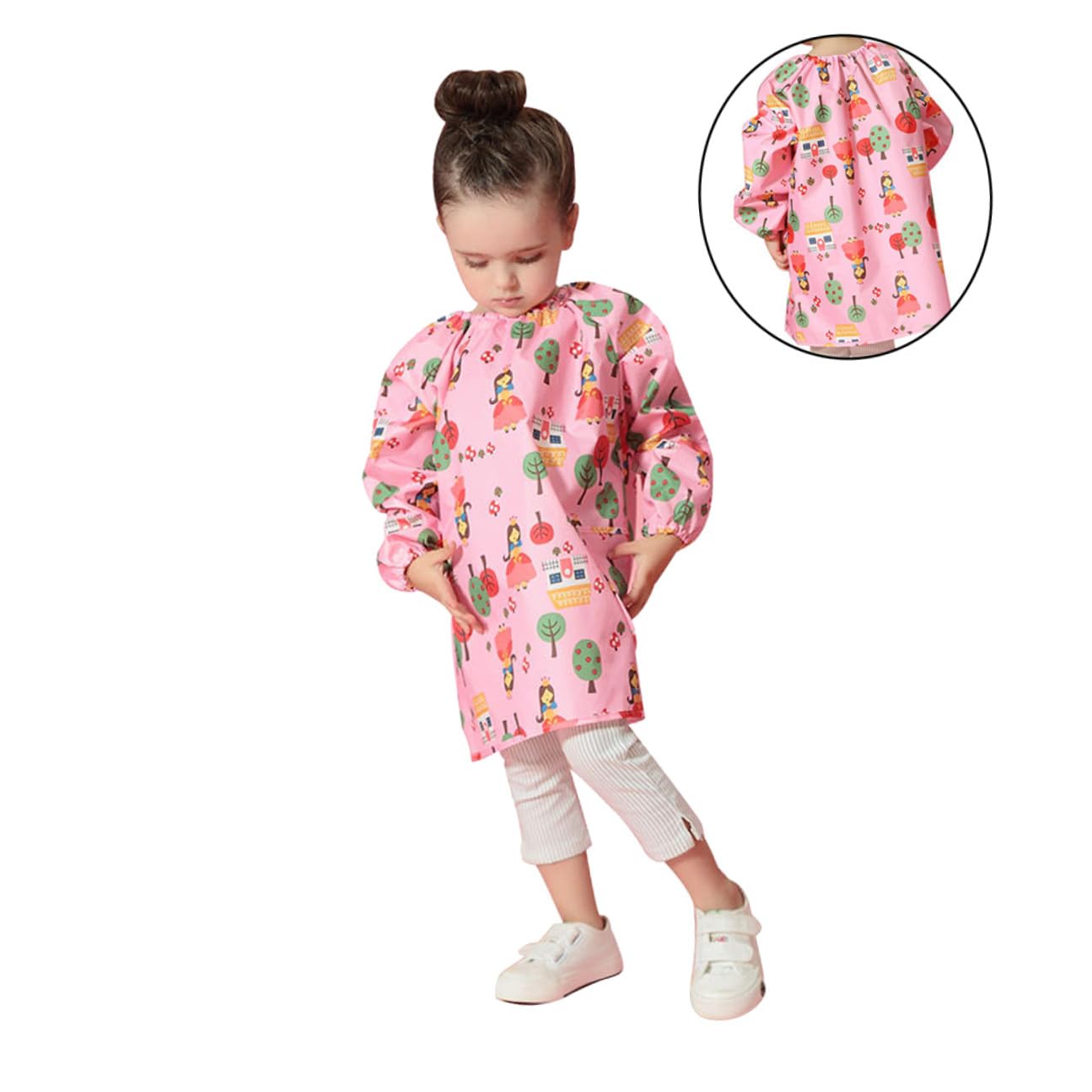 Tablier de Peinture Protection Blouse D'artiste Rose Imperméable en Polyester Respirant Manches Longues pour Garçon et Filles pour Activités Artistiques et Dessin