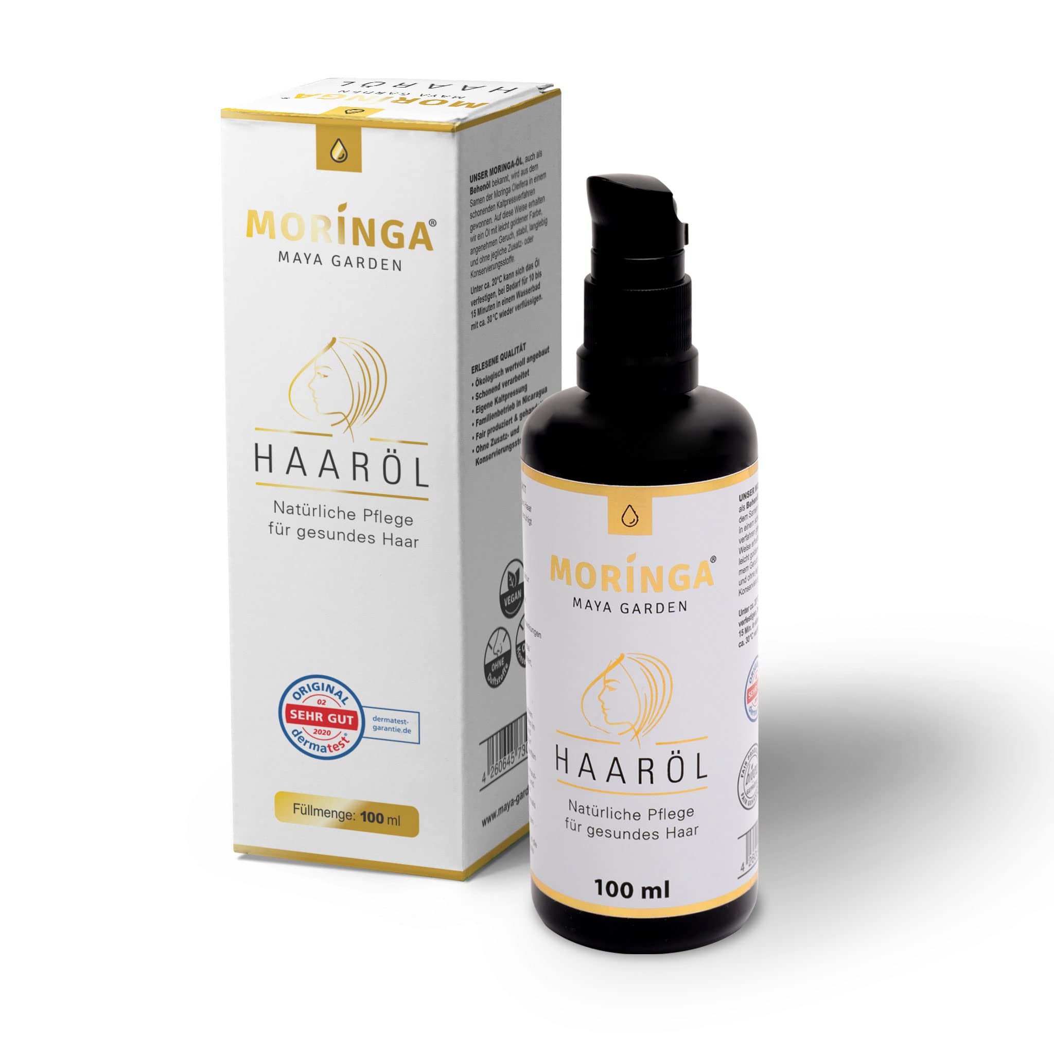 Olej Moringa dla kobiet, 100 ml – olejek do pielęgnacji włosów bez silikonu, produkt do pielęgnacji włosów, naturalny kosmetyk do pielęgnacji włosów, jakość zdrowych włosów – do pielęgnacji włosów – biologiczna uprawa od MAYA GARDEN (olejek do włosów)