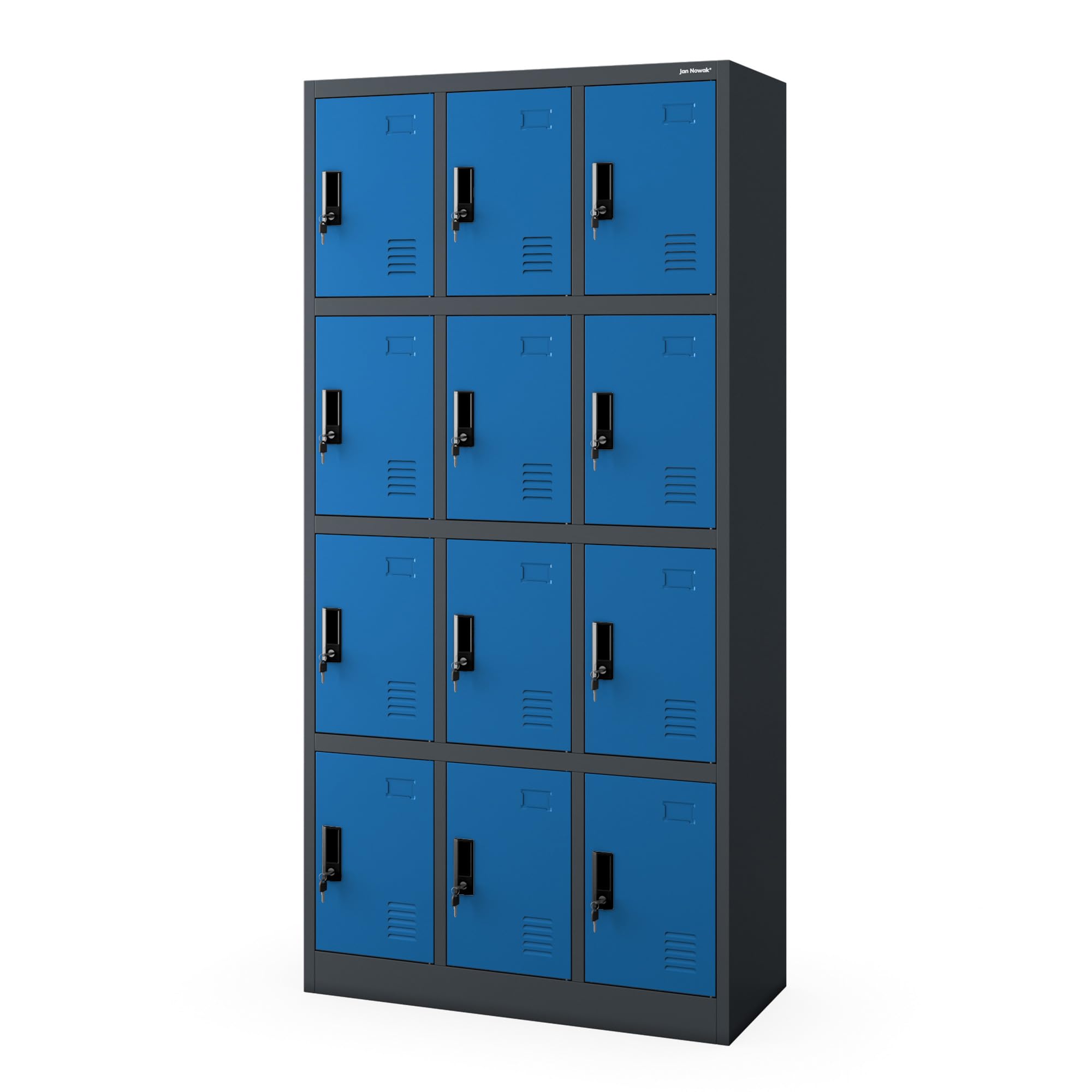 Jan Nowak Armoire à casiers métallique 12 Cases, casier vestiaire collectif verrouillable, Armoire vestiaire Personnel avec Ventilation et Porte étiquette, 185 x 90 x 40 cm