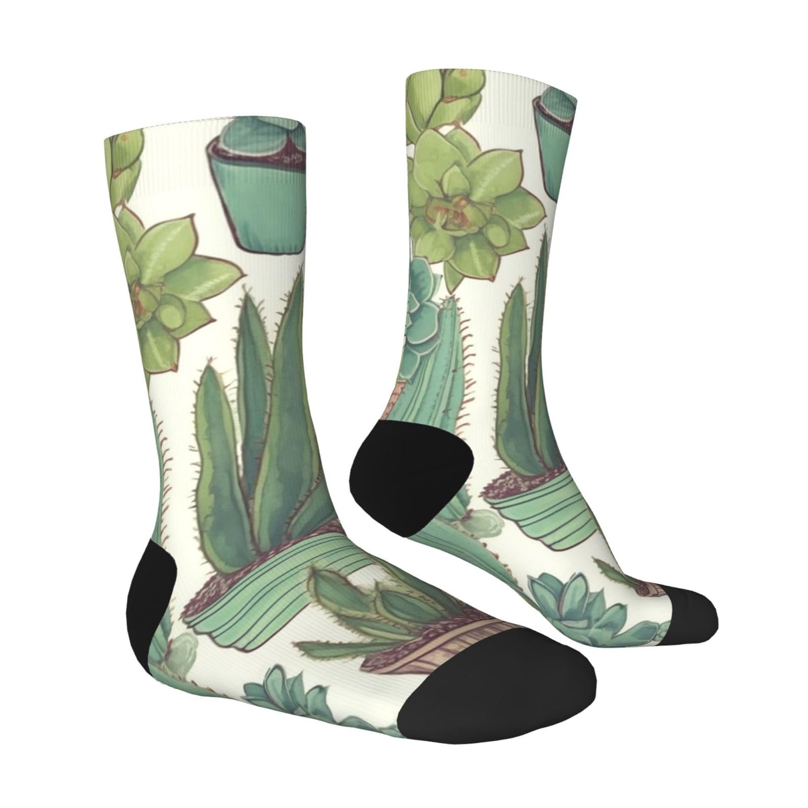 LZQPOEAS Cactus Succulents Athletic Socks Unisex Cushioned Crew Socks Hiking Running Calf Sock Soft Above Ankle Sock