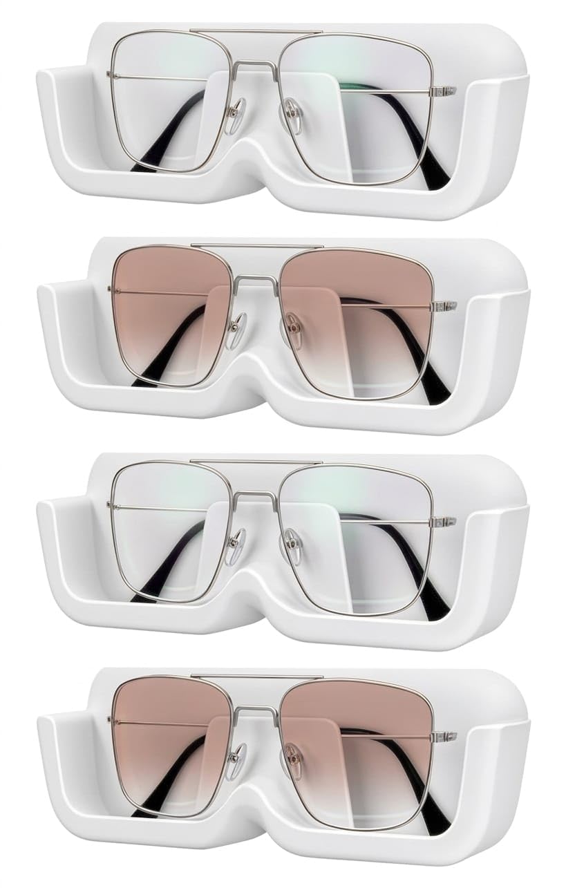 NEW AKKI 4 Pcs Specs Holder Wall Mounted/Sunglasses Display Case with Adhesive Sticker/No-Drill Display Stand/Specs Holder Plastic Case/Eyewear Case Shelving/Glasses Holder Plastic (White)-image-26