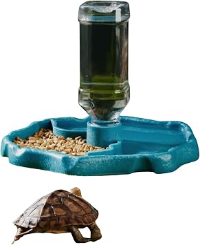Turtle Drinker Reptile Water Bowl 2 in 1 Automatic Reptile Feeder Water Dispenser Tortoise Water Dish Automatic Water Reservoir Feeder for Reptile Turtle Food Dish