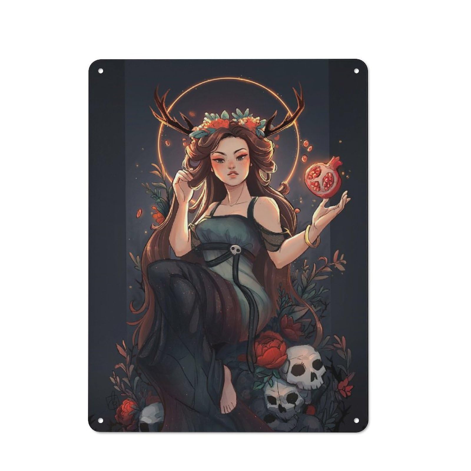 Metal Wall Sign 40x30cm Featuring Persephone Goddess for Garage Or Workshop, Suited to Workshop Owners