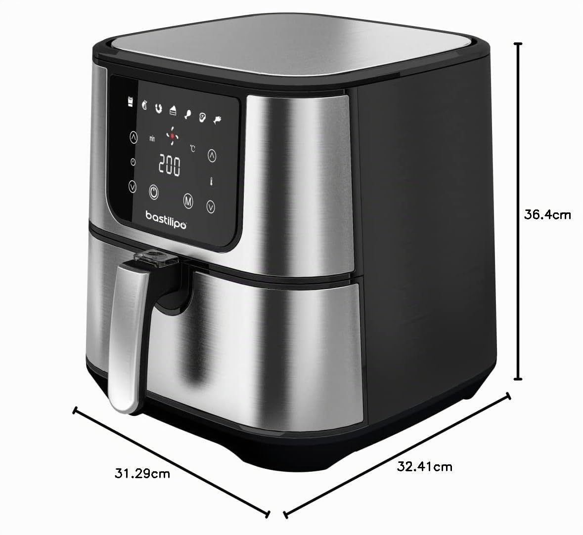 Dragon Air Fryer - Bastilipo - Freidora sin aceite 5,5L -Freidora de aire caliente con 7 programas -Con una potencia de 1800W y 60 min de temporizador - Pantalla LED - Sin BPA ni PFOA (AF-1800-0746)