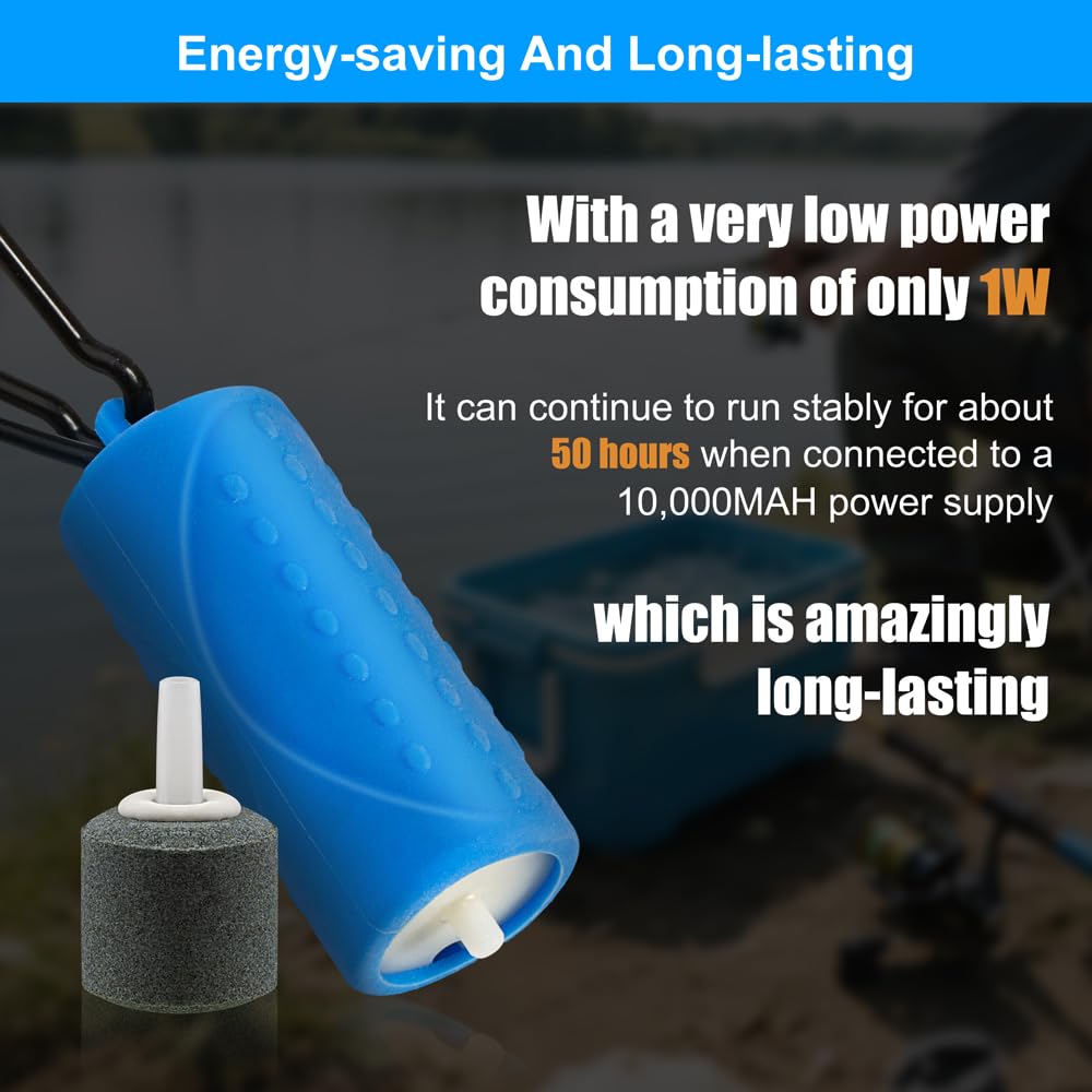 DaToo Mini bomba de aire USB para acuario, ultra silenciosa, bomba de aire con cierre negro para colgar, bomba aireadora de oxígeno portátil para acuario, incluye tubo de aerolínea y piedra de aire