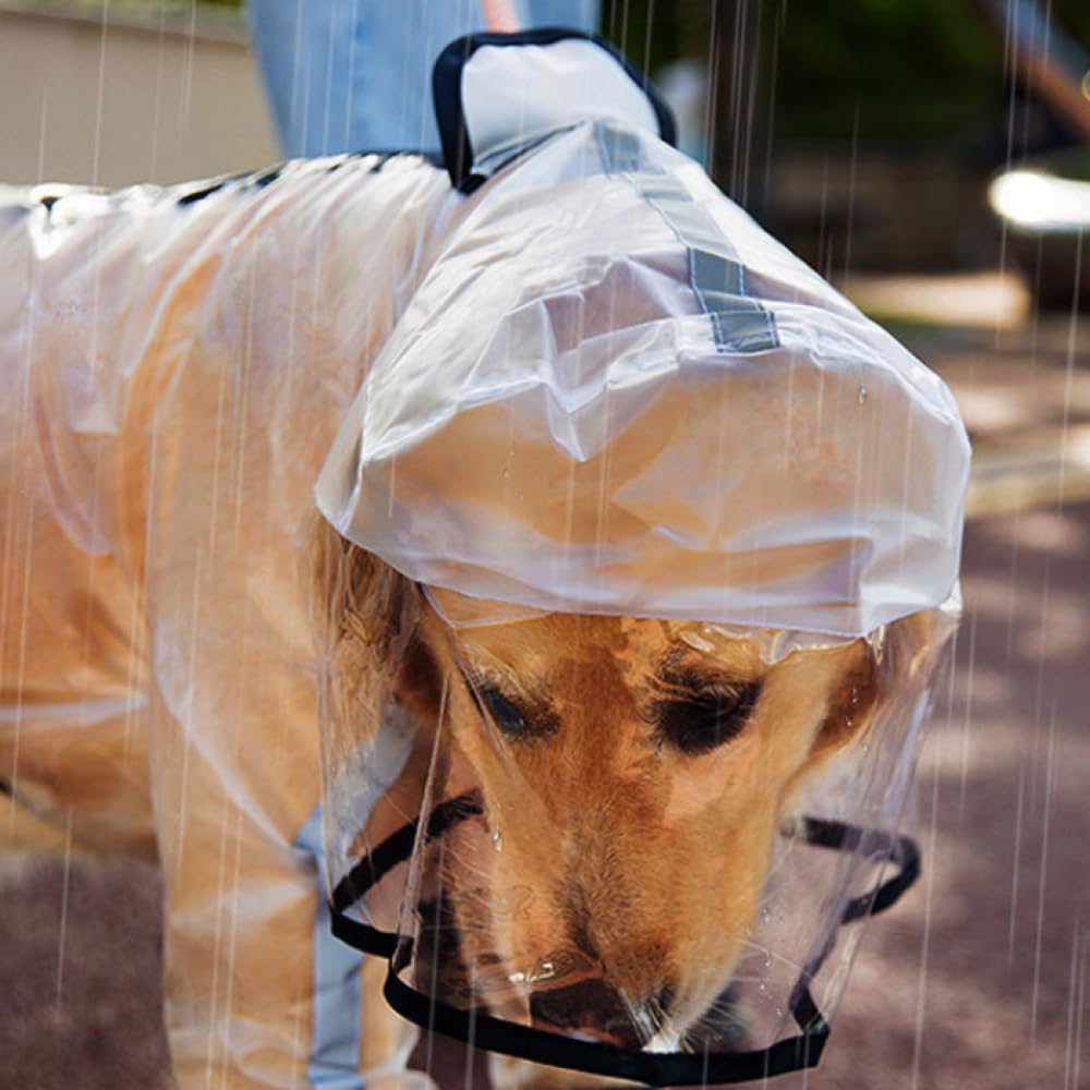 HAZARA Mode Chien Mackintosh Quatre Pattes imperméable Tout Compris vêtements pour Animaux de Compagnie Petit et Moyen Grand Chien Transparent réfléchissant-White||4XL