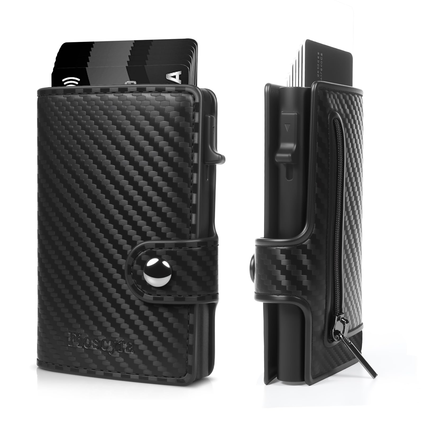 Frentree Portafoglio sottile con protezione RFID – Portafoglio in vera pelle – Mini portafoglio con portamonete – in vera pelle – Portafoglio per carte di credito, nero, Minimalista