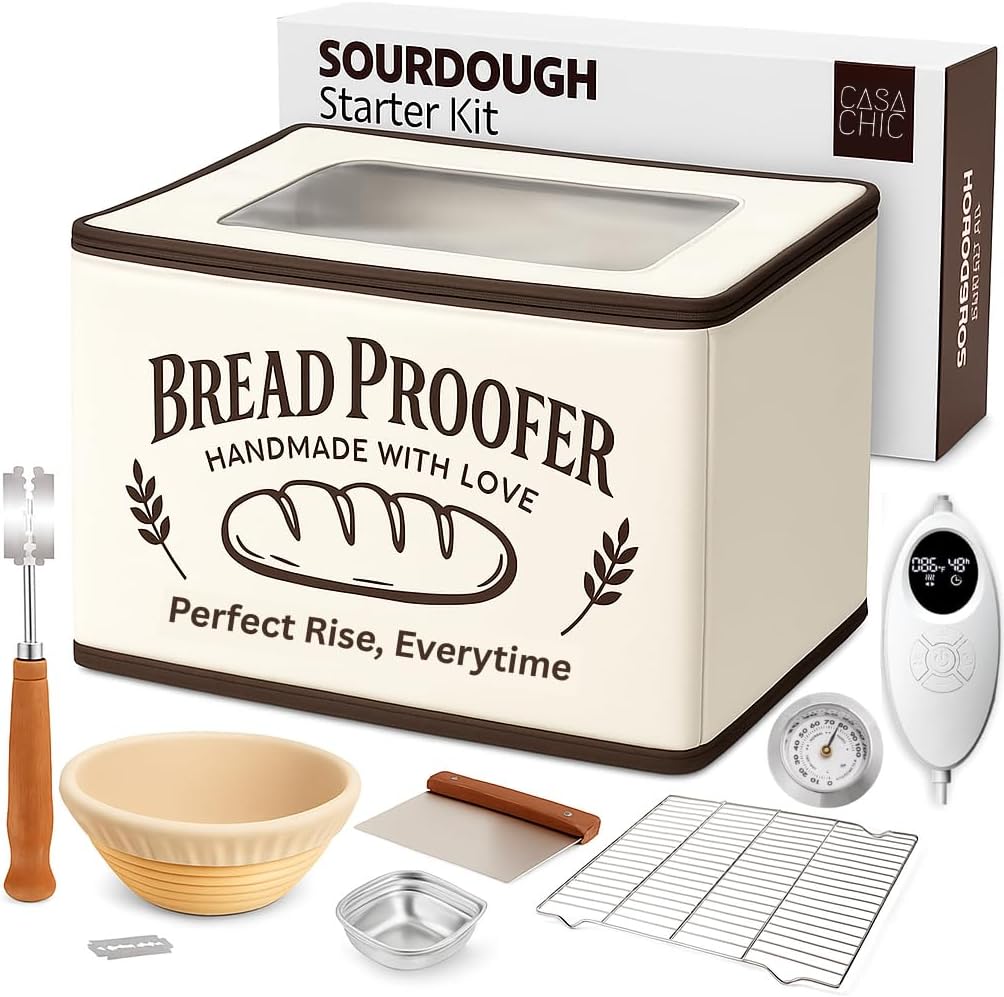 Bread Proofing Box - Folding Dough Proofer - Foldable Sourdough Warmer - 70-158°F Temp and 48H Timer Controller - Bread Making Kit with Dough Warming Box, Banneton Basket, Lame, Scraper, Metal Rack