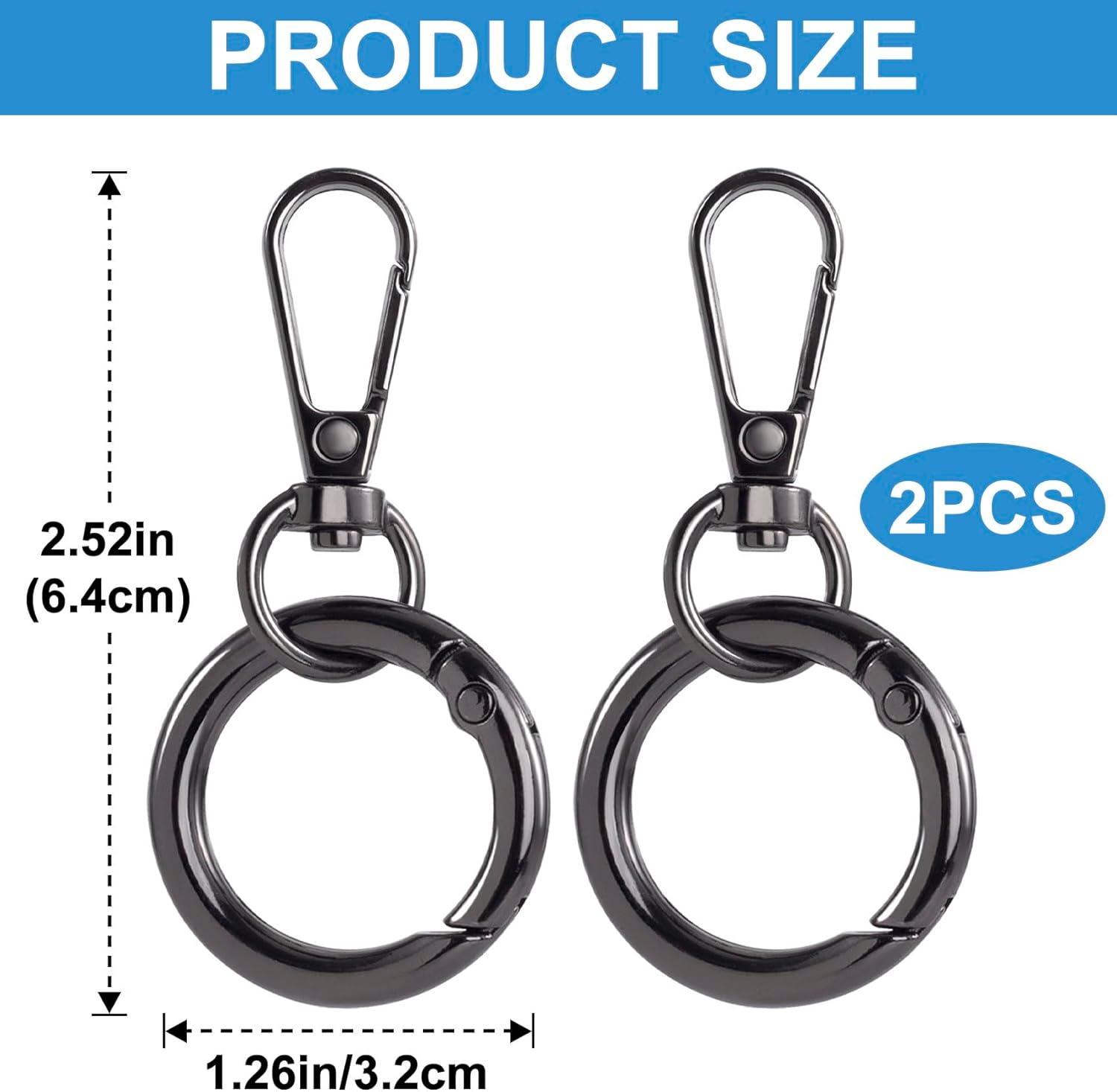 OIIKI 2 Sets Swivel Clasp Clips, Metal Swivel Snap Hook, Double Opening Key Chain Clip with Key Ring for DIY Crafts, Jewelry Clasps, Lanyard Making - Black - Image 2