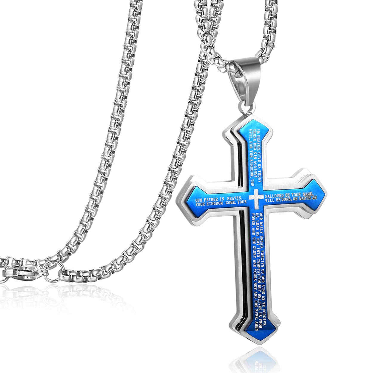 RehobothMen's Stainless Steel Nail Lord's Prayer Cross Pendant Necklace for Men Women Big Pendant and Strong Chain 24'