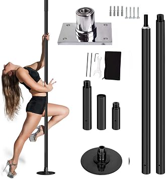 Dance Pole Exercise Club Home Stripper Pole with Fixed Plate, Adjustable Spinning & Static Dance Tube Kit, Pub/Studio/Gym Fitness Pole, Black Dancer Practice Pole