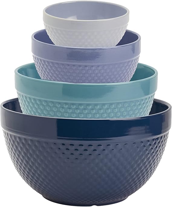 Hobnail Style 4 Piece Blue Storm Stoneware Nesting Mixing Bowl Set
