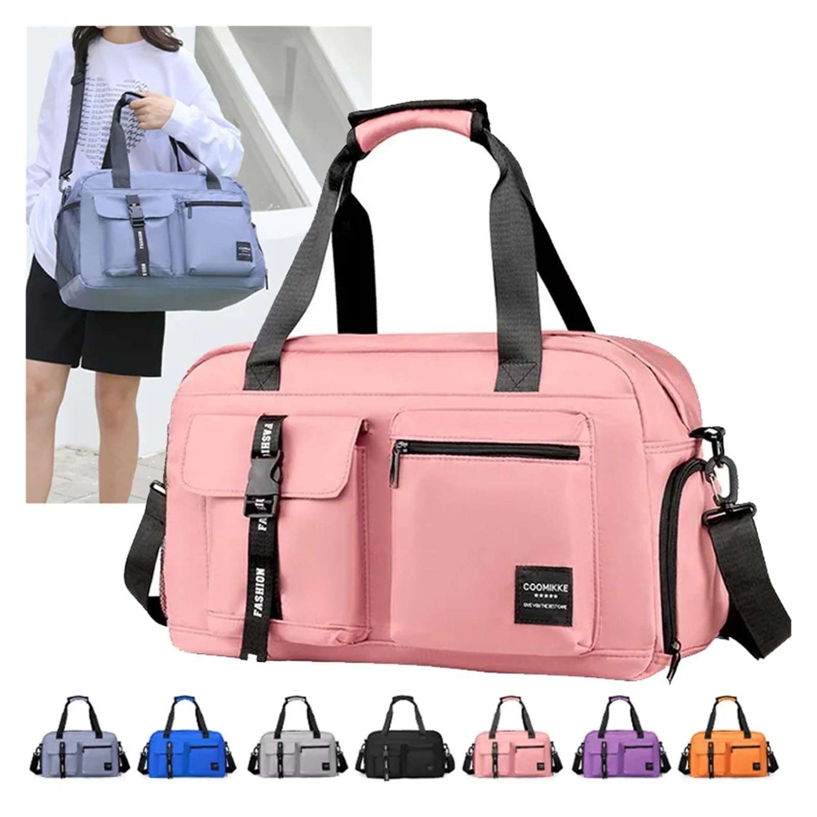 Duża torba fitness torebka sportowa damska suche mokre buty kieszeń na jedno ramię crossbody pływanie joga siłownia plecak podróżny plecak marynarski, NIEBIESKI, Jeden rozmiar