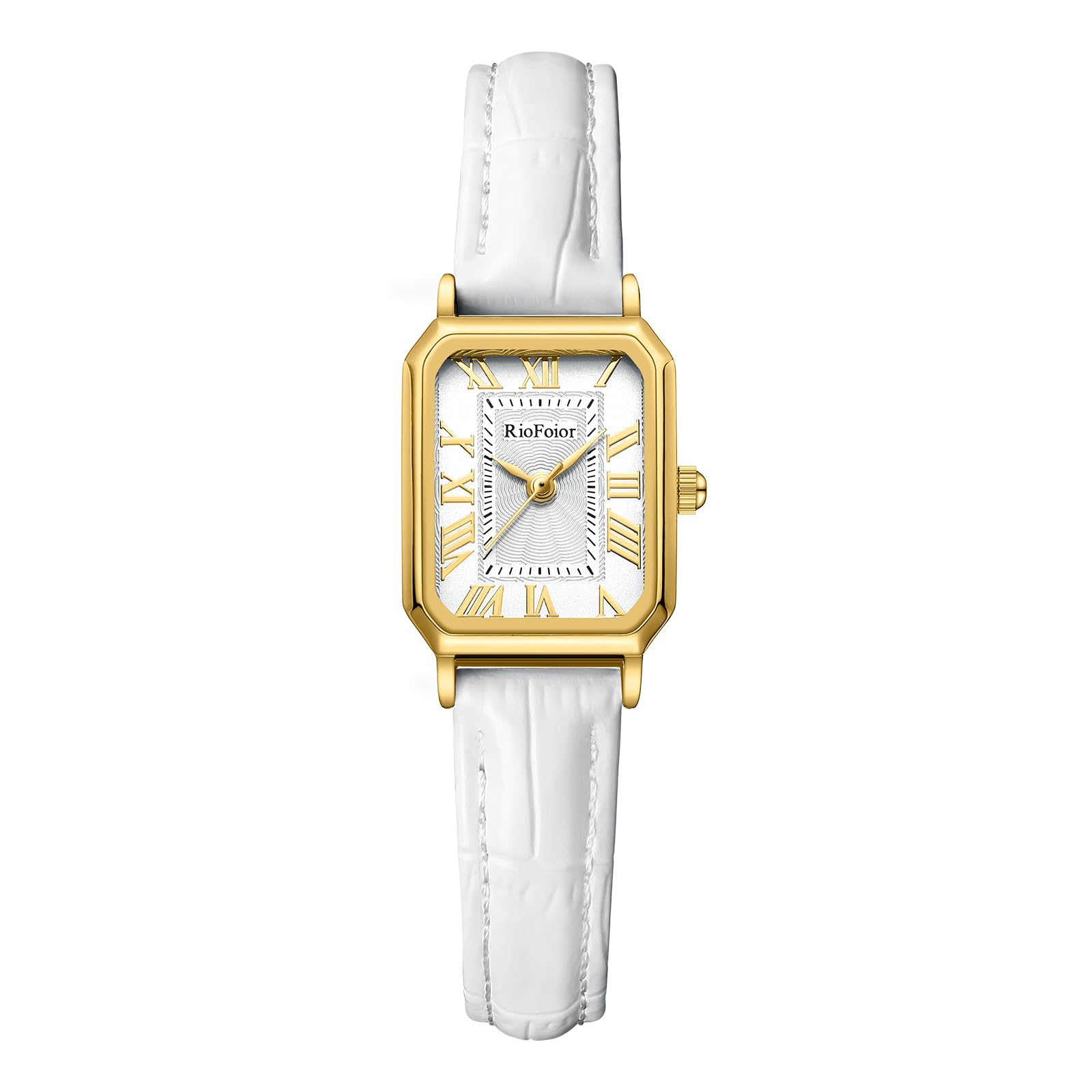 RioFoior Vintage Gold Watches for Women-Small Rectangular Case Roman Dial,Comfortable Leather Strap,Water Resistant
